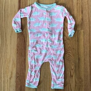 Kickee Pants Pink and Green Coverall - 3-6 months